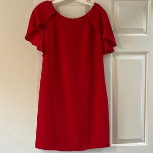 Drape shoulder shift crepe dress